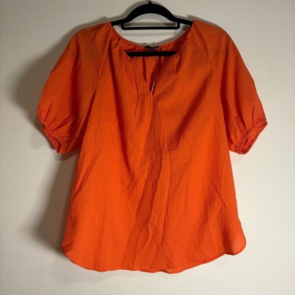 Talbots Seersucker Elbow Sleeve Top in Orange size Medium NWT - Picture 3 of 6